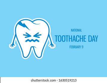National Toothache Day vector. Rotten tooth cartoon character. Bad tooth vector icon. Toothache vector. Toothache Day Poster, February 9. Important day