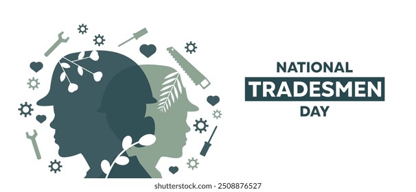 National Tradersmen Day. Great for cards, banners, posters, social media and more. White background.