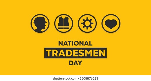 National Tradersmen Day. People, vests, gear and heart. Great for cards, banners, posters, social media and more. Yellow background.