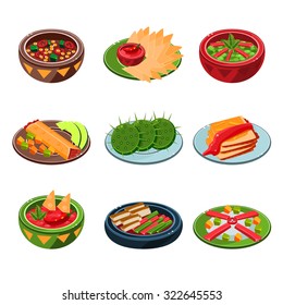 National and Traditional Mexican dishes set of vector illustration svg