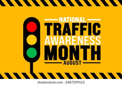 National Traffic Awareness Month is observed every year in August. Holiday concept. Template for background, banner, card, poster, placard, design template with unique shapes with standard color.