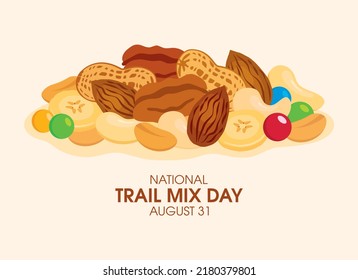 National Trail Mix Day vector. Pile of mixed nuts and dried fruit icon vector. August 31. Important day