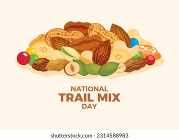 National Trail Mix Day vector illustration. Pile of mixed nuts, seeds and dried fruit icon vector. August 31 every year. Important day
