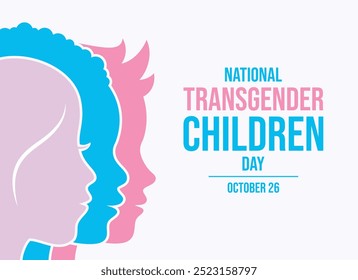 Ilustração vetorial do cartaz do Dia Nacional das Crianças Transgênere. Face infantil do perfil silhueta vetor. Desenho de rosto de menina e menino. Modelo para plano de fundo, banner, cartão. 26 de outubro de cada ano