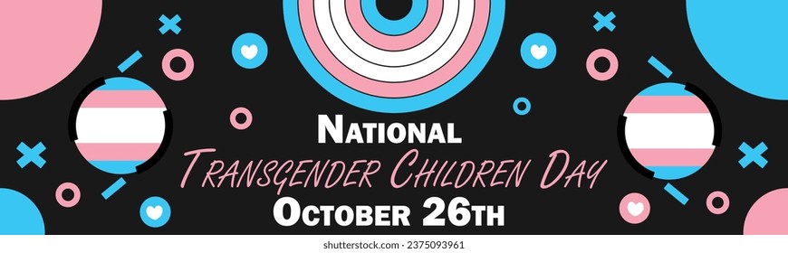 National Transgender Children Day vector banner design with geometric shapes and vibrant colors on a horizontal background. Happy National Transgender Children Day modern minimal poster.