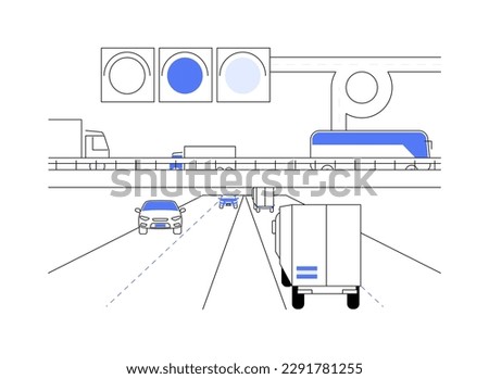 National transport abstract concept vector illustration. National transportation system, truck with flag, car driver, urban life, trailer on road, lorry industry, motorway abstract metaphor.