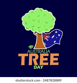 In: National Tree Day Event Nature Banner. Abbildung eines schattigen Baumes mit der australischen Flagge auf dunkelblauem Hintergrund, um am 28. Juli in Australien zu feiern