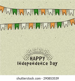 National tricolor bunting decorated greeting card for Happy Indian Independence Day celebration.