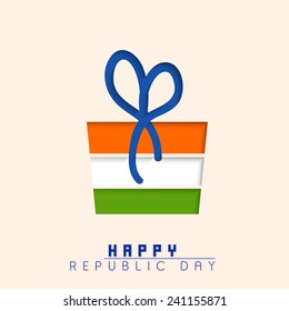Caja nacional de regalo tricolor con cinta azul para la celebración del Día de la República India Feliz.