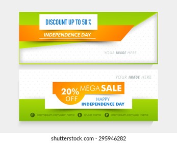 National tricolor Mega Sale website header or banner set with place holder for Indian Independence Day celebration.