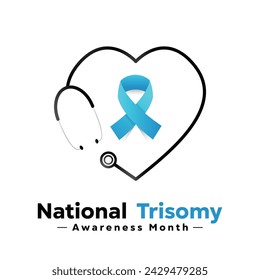 National Trisomy Awareness Month (March).  Heart-shaped stethoscope and ribbon. cards, banners, posters, social media, and more. 