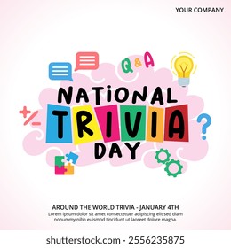 National Trivia Day banner with a brain and trivia ornaments