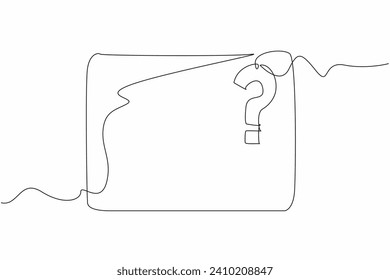 National Trivia Day. One single line drawing of rectangle with question mark hanging. Challenge a trivia contest, host one at home or attend a trivia night. Celebrate annual event. Vector illustration