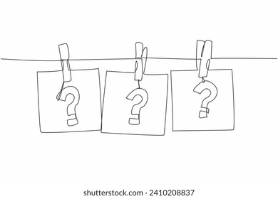 National Trivia Day. Reminders note paper with question mark written inside, hanging with cloth pin on clothesline. Celebrating annual event concept. Vector design illustration art.