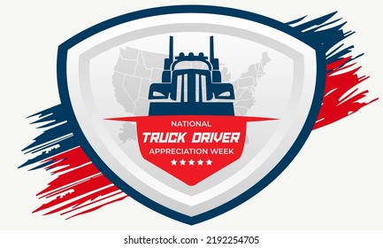 National LKW Driver Appreciation Week. Feiern Sie im September in den Vereinigten Staaten. Design für Poster, Grußkarte, Banner und Hintergrund. Vektor EPS10.