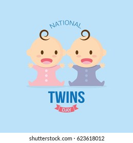 National Twins Day Vector Illustration. Suitable for greeting card, poster and banner.