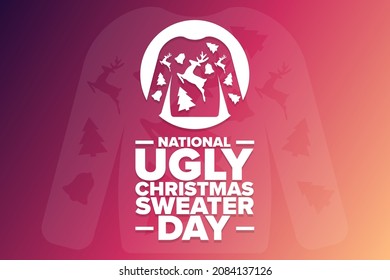 National Ugly Christmas Sweater Day. Holiday concept. Template for background, banner, card, poster with text inscription. Vector EPS10 illustration