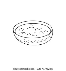 National ukrainian dish meal in hand made ceramic bowl isolated on white background. Hand drawn vector sketch illustration in doodle vintage engraved style. Tasty, delicious food, national