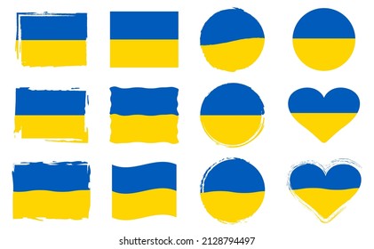 National Ukrainian flag. Set in different variations of shapes and frames. Collection of symbols of Ukraine. Vector isolated illustration. The color of the original.