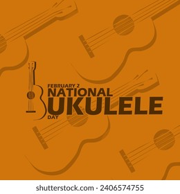 National Ukulele Day event banner. Ukulele musical instrument with bold text on light brown background to celebrate on February 2