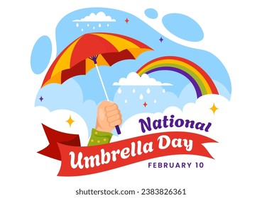 National Umbrella Day Vector Illustration on 10 February with Umbrellas at Rainy Weather or Monsoon Season in Flat Cartoon Background Design