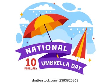 National Umbrella Day Vector Illustration on 10 February with Umbrellas at Rainy Weather or Monsoon Season in Flat Cartoon Background Design