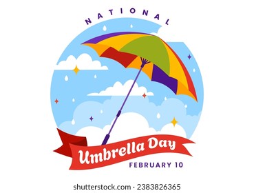 National Umbrella Day Vector Illustration on 10 February with Umbrellas at Rainy Weather or Monsoon Season in Flat Cartoon Background Design