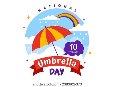 National Umbrella Day Vector Illustration on 10 February with Umbrellas at Rainy Weather or Monsoon Season in Flat Cartoon Background Design
