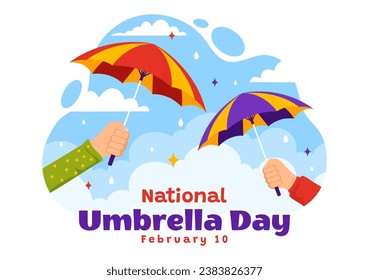 National Umbrella Day Vector Illustration on 10 February with Umbrellas at Rainy Weather or Monsoon Season in Flat Cartoon Background Design