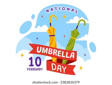 National Umbrella Day Vector Illustration on 10 February with Umbrellas at Rainy Weather or Monsoon Season in Flat Cartoon Background Design