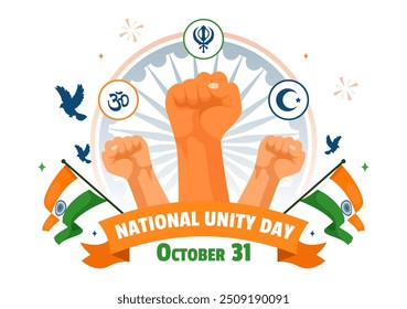 National Unity Day is Celebrated in India on 31 October with a Waving Flag, Commemorating the Unification of the Country in a Vector Illustration