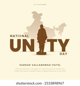 Tarjeta de felicitación y correo del Día de la Unidad Nacional. Estatua de la Unidad de Sardar Vallabhbhai Patel Jayanti Ilustración vectorial