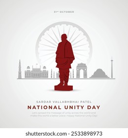 National Unity Day Post and Greeting Card. Statue of Unity of Sardar Vallabhbhai Patel Jayanti Vector Illustration