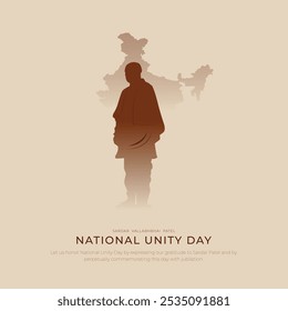 National Unity Day Post and Greeting Card. Statue of Unity of Sardar Vallabhbhai Patel Jayanti Vector Illustration.