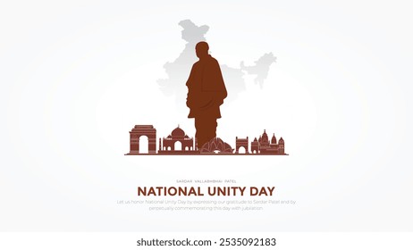 National Unity Day Post and Greeting Card. Statue of Unity of Sardar Vallabhbhai Patel Jayanti Vector Illustration.