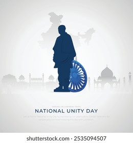 Tarjeta de felicitación y correo del Día de la Unidad Nacional. Estatua de la Unidad de Sardar Vallabhbhai Patel Jayanti Ilustración vectorial.