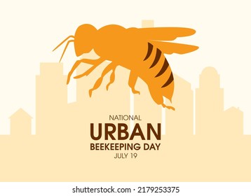 National Urban Beekeeping Day vector. Honey bee and city skyline silhouette icon vector. Beekeeping in the city illustration. July 19. Important day