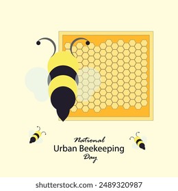 National Urban Beekeeping Day vector. Cute honey bees, beeswax  and honey comb design concept. Beekeeping in the city illustration. July 19.
