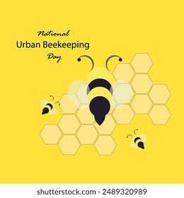 National Urban Beekeeping Day vector. Cute honey bees, beeswax  and honey comb design concept. Beekeeping in the city illustration. July 19.