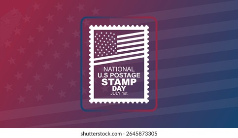 National U.S. Postage Stamp Day Banner. July 1 card. Holiday concept for the month of 1st july. Template for background, banner, poster with text inscription. art, t-shirt with text inscription, Vecto
