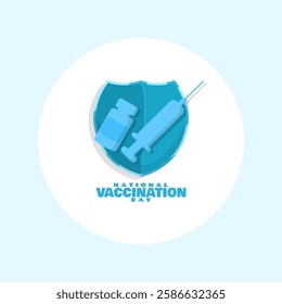 National Vaccination Day to celebrate on March 16th. Syringe, vaccine bottle and shield on white background. Health event banner.