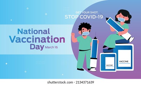 National Vaccination Day on March 16 business brochure flyer banner design horizontal template vector, cover presentation abstract, modern publication poster and flag-banner.