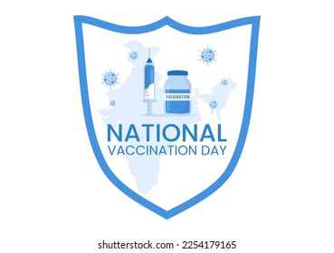 National Vaccination Day on March 16 Illustration with Vaccine Syringe for Strong Immunity in Flat Cartoon Hand Drawn to Landing Page Template