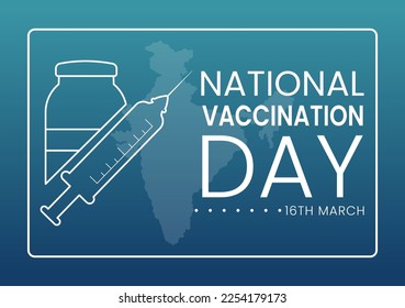 National Vaccination Day on March 16 Illustration with Vaccine Syringe for Strong Immunity in Flat Cartoon Hand Drawn to Landing Page Template