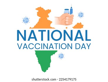 National Vaccination Day on March 16 Illustration with Vaccine Syringe for Strong Immunity in Flat Cartoon Hand Drawn to Landing Page Template