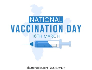 National Vaccination Day on March 16 Illustration with Vaccine Syringe for Strong Immunity in Flat Cartoon Hand Drawn to Landing Page Template