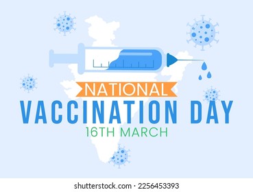 National Vaccination Day on March 16 Illustration with Vaccine Syringe for Strong Immunity in Flat Cartoon Hand Drawn to Landing Page Template