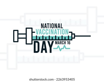 National Vaccination Day. Syringe line icon. Heartbeat line icon. Silhouette. Flat design vector. Poster, banner, card, background. Eps 10.