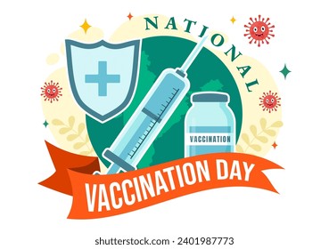National Vaccination Day Vector Illustration on March 16 with Vaccine Syringe for Strong Immunity from Bacteria and Health Care in Flat Background
