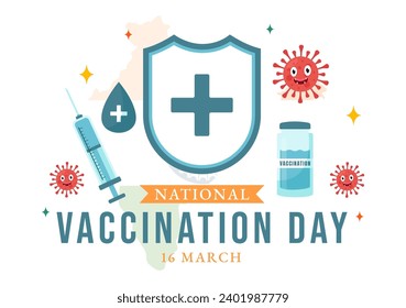National Vaccination Day Vector Illustration on March 16 with Vaccine Syringe for Strong Immunity from Bacteria and Health Care in Flat Background
